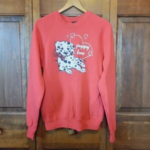 Vintage Screen Stars "Puppy Love" Red Graphic Crewneck Sweatshirt Size Large
